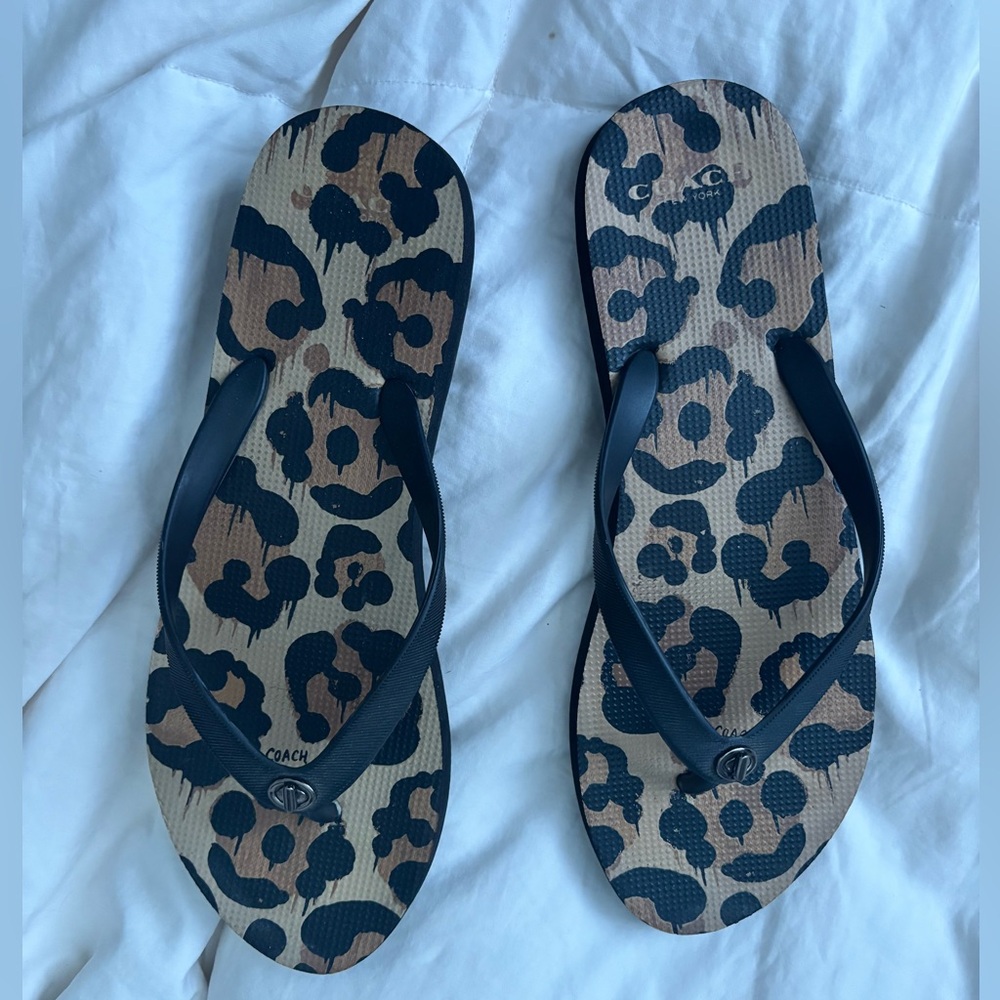 Coach Animal Print Sandals with Black Straps